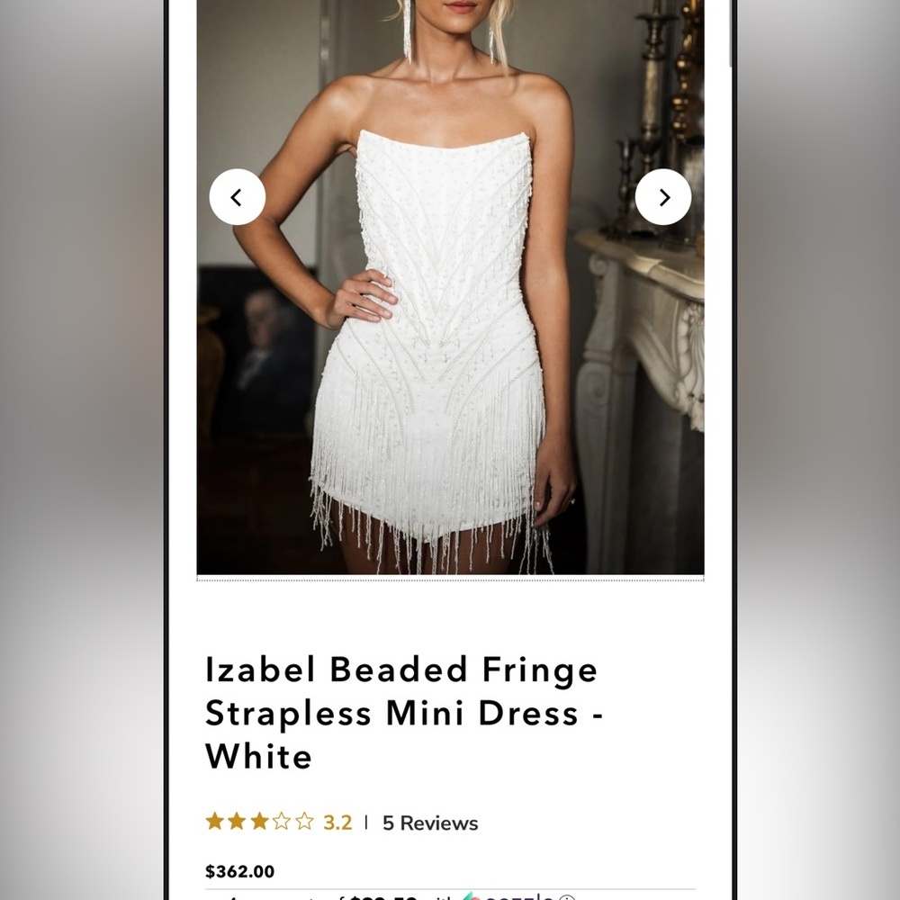 Beaded Fringe Strapless Mini Dress - White